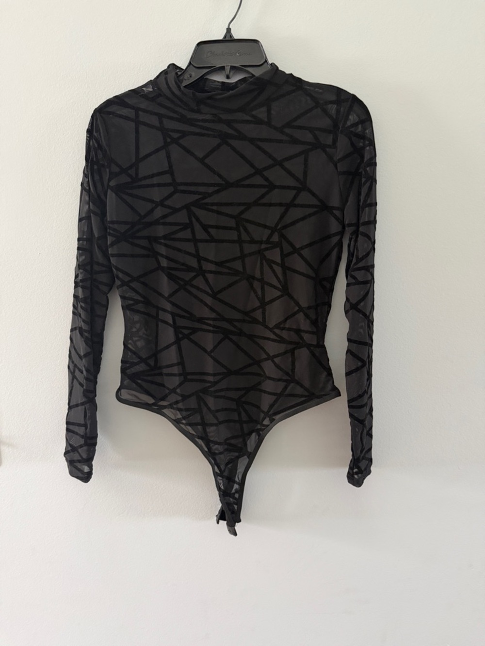 SHEIN Black Geometric Sheer Long-Sleeve Bodysuit